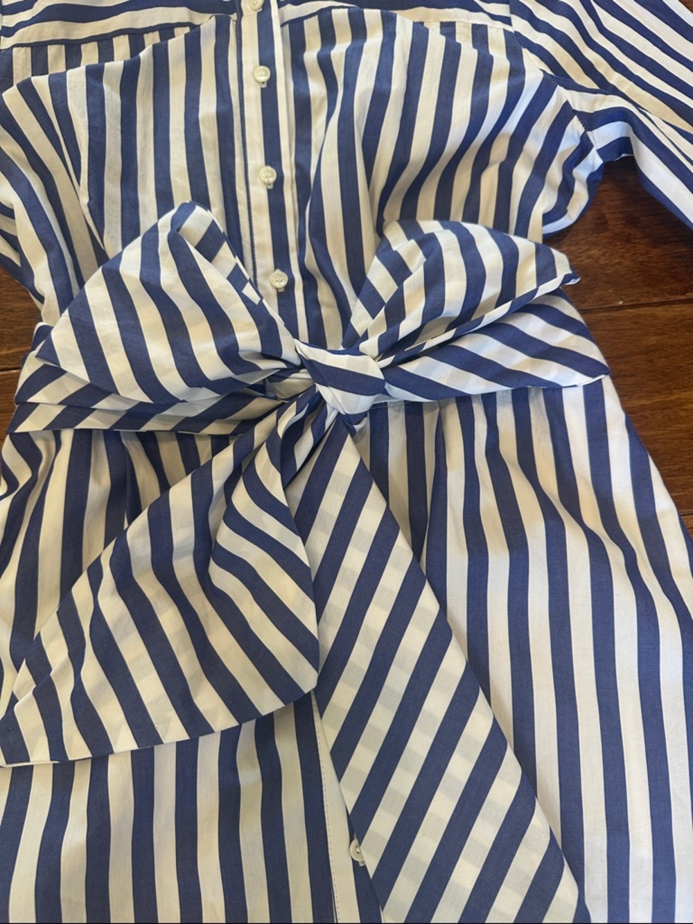 J. Crew Button-Front Shirt Dress with Waist Tie - Blue & White - Picture 4 of 5
